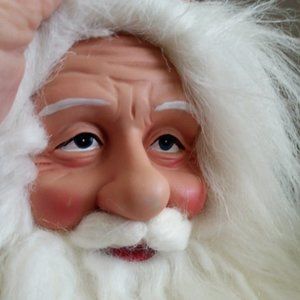 Vintage Standing Santa  2 ft Tall 12" W Toy bag and holding Teddy Bear 4 lb